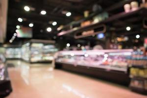 Abstrakter Supermarkt-Lebensmittelladen verschwommener defokussierter Hintergrund mit Bokeh-Licht foto