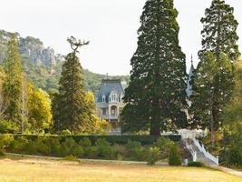 blick auf den massandra-palast durch den garten im herbst foto