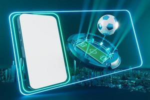 Fußballkugelobjekt, Sportballdesign, Fußballelementkonzept, 3D-Illustration, abstrakte Fußballtechnologie, 3D-realistische Darstellung, grüne Rasenfläche, Online-Sport live, Casino-Sportgeschäft foto