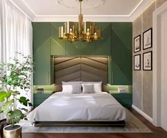 3D-Rendering Modernes grünes Luxus-Schlafzimmer-Innendesign foto