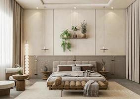 3D-Rendering Modernes, luxuriöses, böhmisches Schlafzimmer-Innendesign foto