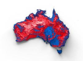 australien-karte mit den flaggenfarben rot und gelb schattierte reliefkarte 3d-illustration foto