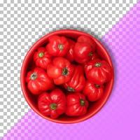 Hässliche Tomatenreise in einer roten Schüssel auf transparentem Hintergrund.psd foto