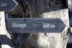 Chicago Abstand Holzschild auf toter Baum foto