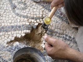 Restaurierung des antiken römischen Mosaiks der Villa del Casale, Sizilien foto