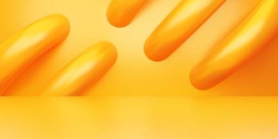 3D-Rendering des leeren orangefarbenen Gold abstrakten geometrischen minimalen Konzepthintergrunds. Szene für Werbung, Kosmetik, Showroom, Banner, Sommer, Mode, Technik, Business. Illustration. Warenpräsentation