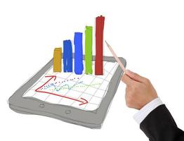 Skizzen-Computertablett, das eine Tabelle mit Diagrammen zeigt foto