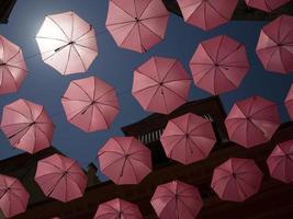 grasse frankreich rosa regenschirme straße foto