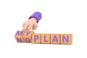 Hand würfelt und ändert den Ausdruck myplan in noplan foto