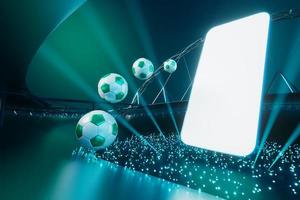 Fußballkugelobjekt, Sportballdesign, Fußballelementkonzept, 3D-Illustration, abstrakte Fußballtechnologie, 3D-realistische Darstellung, grüne Rasenfläche, Online-Sport live, Casino-Sportgeschäft foto