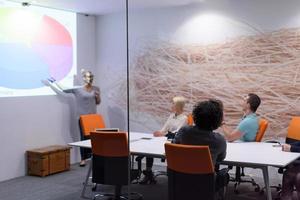 Startup-Business-Team bei einem Treffen im modernen Nachtbürogebäude foto