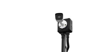 Mini-IP-CCTV-Kamera, die auf einer Holzstange installiert ist, um die Sicherheit anstelle eines Menschen durch Überwachung durch Mobiltelefon, weicher und selektiver Fokus zu gewährleisten. foto