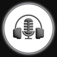3D-Mikrofon und Kopfhörersymbol. Podcast- oder Radio-Logo-Design grauer Knopf foto