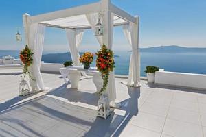 Hochzeitsdekoration auf Santorini, Griechenland