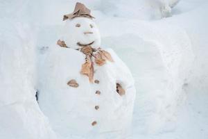 Schneemann auf weißem Schneehintergrund foto