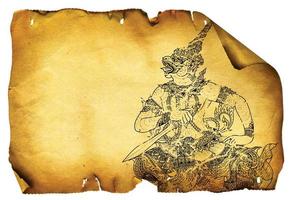 Traditionelle thailändische Kunst in der Ramayana-Literatur. das alte Papier foto
