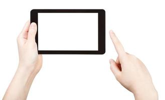 Fingerklick-Tablet-PC mit ausgeschnittenem Bildschirm foto