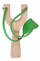 einfache Holzschleuder mit grünem Gummiband foto