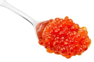 Löffel mit Forellenlachs roter Kaviar isoliert foto