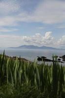 Gras, Strand und Berge foto