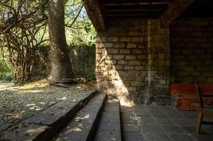 altes verlassenes gebäude, die natur wächst backstein foto