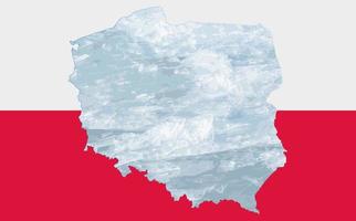 Übersichtskarte von Polen mit dem Bild der Nationalflagge. Eis in der Karte. Illustration. Energiekrise. foto