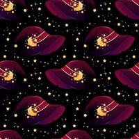Nahtloses Muster mit Hexenhut, Sternen und Mond im Cartoon-Stil foto