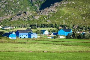 traditionelle norwegische bunte Häuser, Lofoteninseln, Norwegen