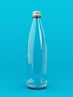 transparente Glasflasche auf blauem Grund foto