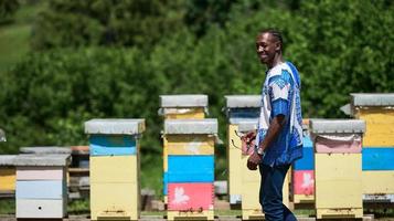 afrikanischer imker lokaler schwarzer honigproduzent foto