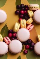 Nahtloses Herbstmuster. muster aus herbstlaub, herbstbeeren, macarons. Herbst, Herbstkonzept. flache Lage, Draufsicht, nahtlos foto