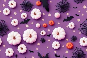 3D-Darstellung nahtloses Muster der Halloween-Dekoration auf pastellviolettem Hintergrund foto