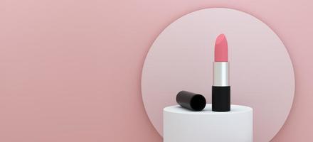 Lippenstift auf einem Podium auf rosa Hintergrund. Beauty-Konzept. foto