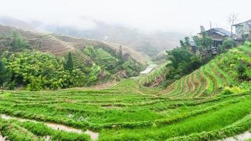 Reisterrassen und das Dorf Tiantouzhai foto