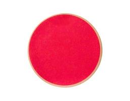 leeres rotes rundes selbstklebendes papieraufkleberetikett lokalisiert auf weißem hintergrund foto
