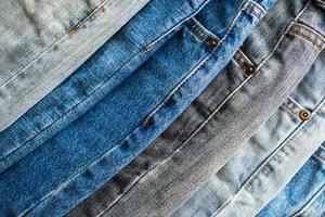 Denim Blue Jeans Stapel Textur Hintergrund Nahaufnahme foto