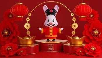 3D-Illustration von süßen Kaninchen für ein frohes chinesisches Neujahr 2023 Jahr des Tierkreiszeichens Kaninchen foto