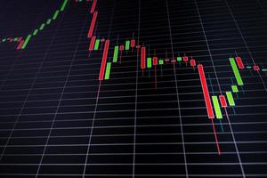 abstrakter Candlestick-Chart auf dunkelblauem Digitalbildschirm. foto