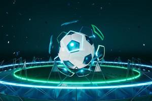 Fußballkugelobjekt, Sportballdesign, Fußballelementkonzept, 3D-Illustration, abstrakte Fußballtechnologie, mobiler Smartphone-Bildschirm, grüne Rasenfläche, Online-Sport live, Casino-Sportgeschäft foto