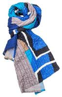 Seiden-Patchwork-Schal mit blauem geometrischem Muster foto