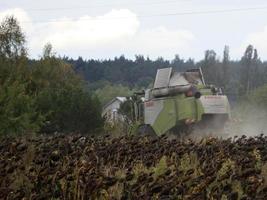 Oblast Kiew, Ukraine - 02. Oktober 2022 Mähdrescher mäht und erntet foto