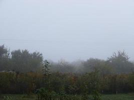 Herbstmorgennebel im Dorf foto