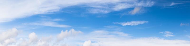 Panoramablick auf den blauen Himmel mit flauschigen Wolken foto