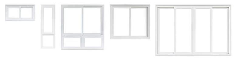 echte moderne Hausfensterrahmen-Set-Sammlung isoliert auf weißem Hintergrund foto