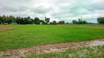 schöne Rasenfläche mit atemberaubender Landschaft foto