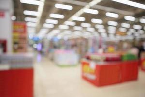 Abstrakter Supermarkt-Lebensmittelladen verschwommener defokussierter Hintergrund mit Bokeh-Licht foto