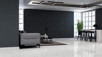 3D-Darstellung von komfortablem Raum in modernem Ruheraum und Bürospeisekammer mit Bartisch - modernes minimalistisches Innenarchitekturkonzept foto