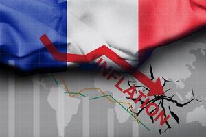 Illustration der französischen Flagge mit strukturiertem Satinstoff. Pfeilrichtung. das Konzept der Inflation in den Ländern der Welt. foto