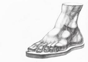 Bleistiftskizze des Gipsabdrucks des männlichen Fußes foto