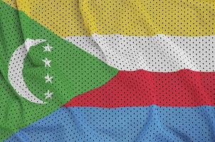 Komoren-Flagge gedruckt auf einem Polyester-Nylon-Sportswear-Mesh-Gewebe foto